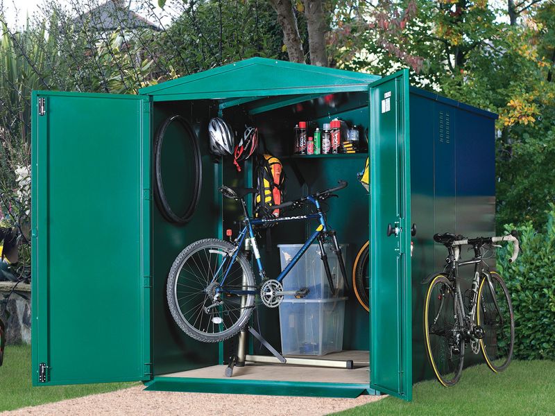 Secure metal bike hot sale shed