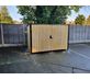 8 Space timber clad cycle shelter front gate closed.jpg